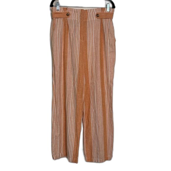 New York & Company Women Pants Large Linen Blend Stripes Pockets Bohemian Boho - Picture 1 of 8
